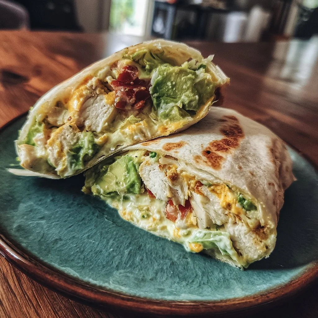 Chicken Avocado Ranch Burritos with chicken, avocado, and ranch sauce wrapped in tortillas