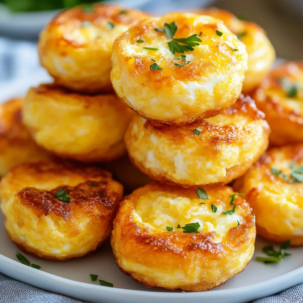 Delicious cottage cheese egg bites served on a plate with fresh herbs.