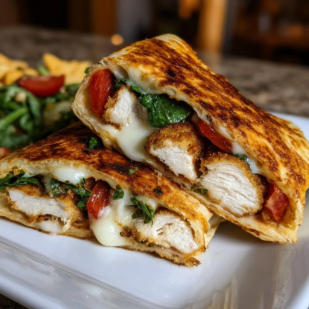 Crispy air fryer chicken wraps with mozzarella cheese and fresh ingredients