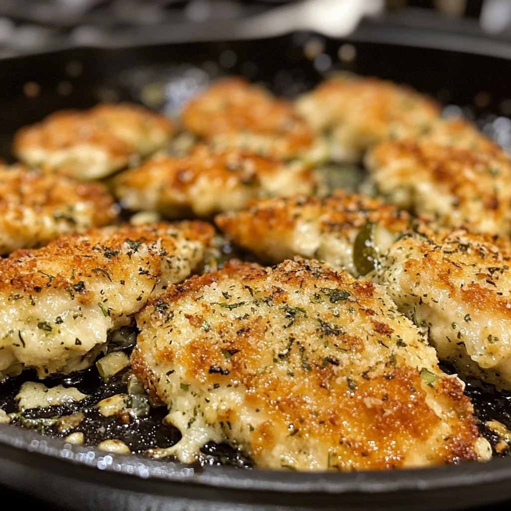 Crispy Dill Pickle Parmesan Chicken topped with herbs and spices