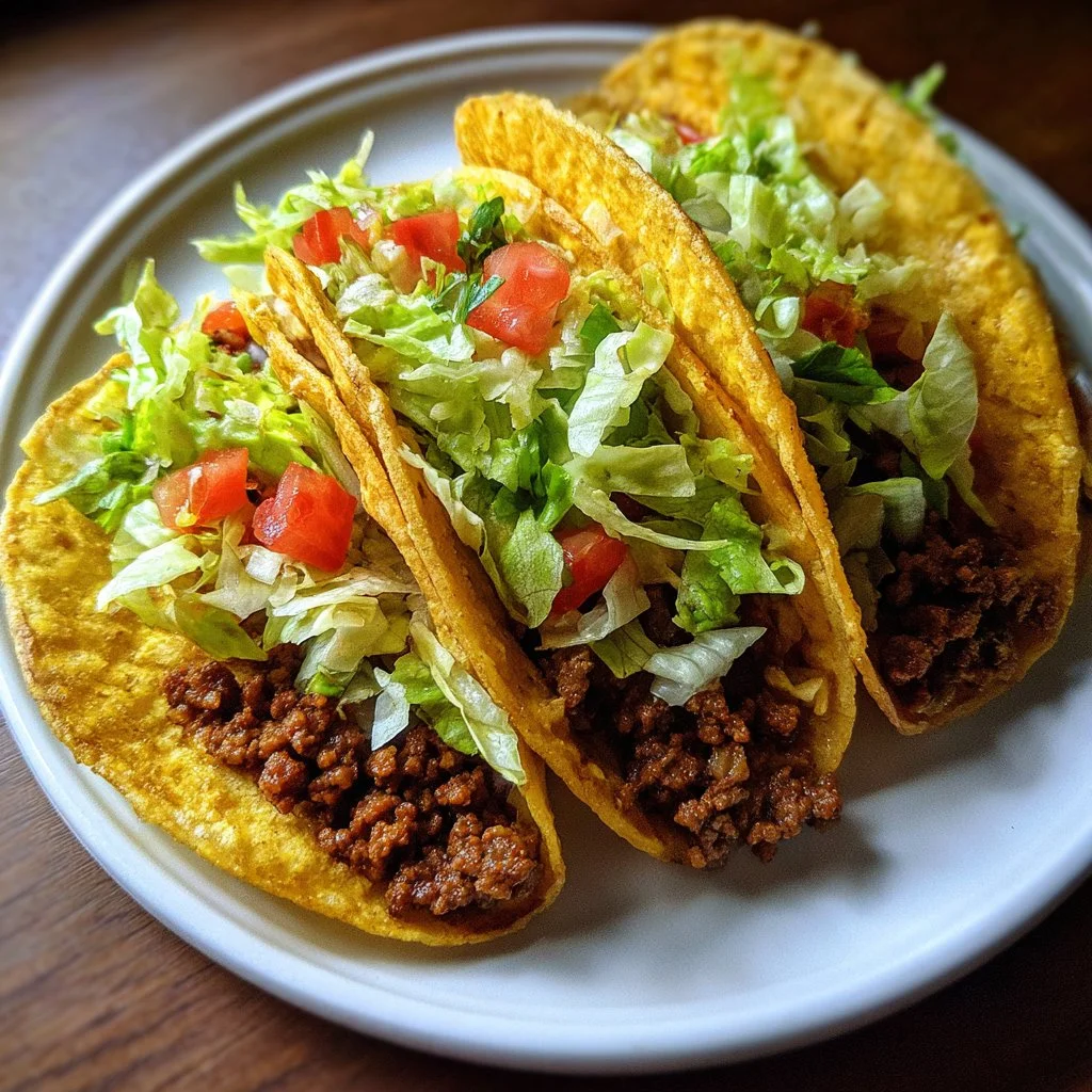 Delicious crispy ground beef tacos topped with fresh ingredients