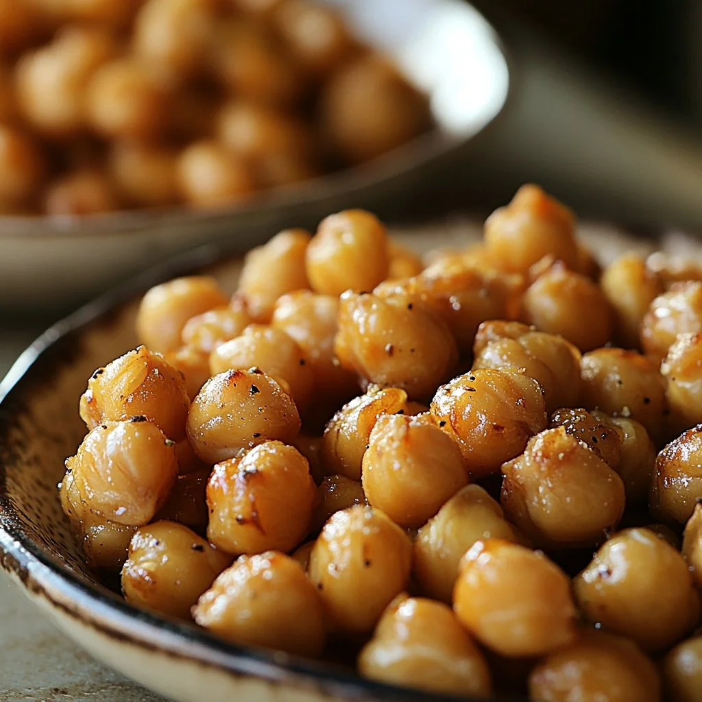 Bowl of crispy roasted chickpeas seasoned with spices