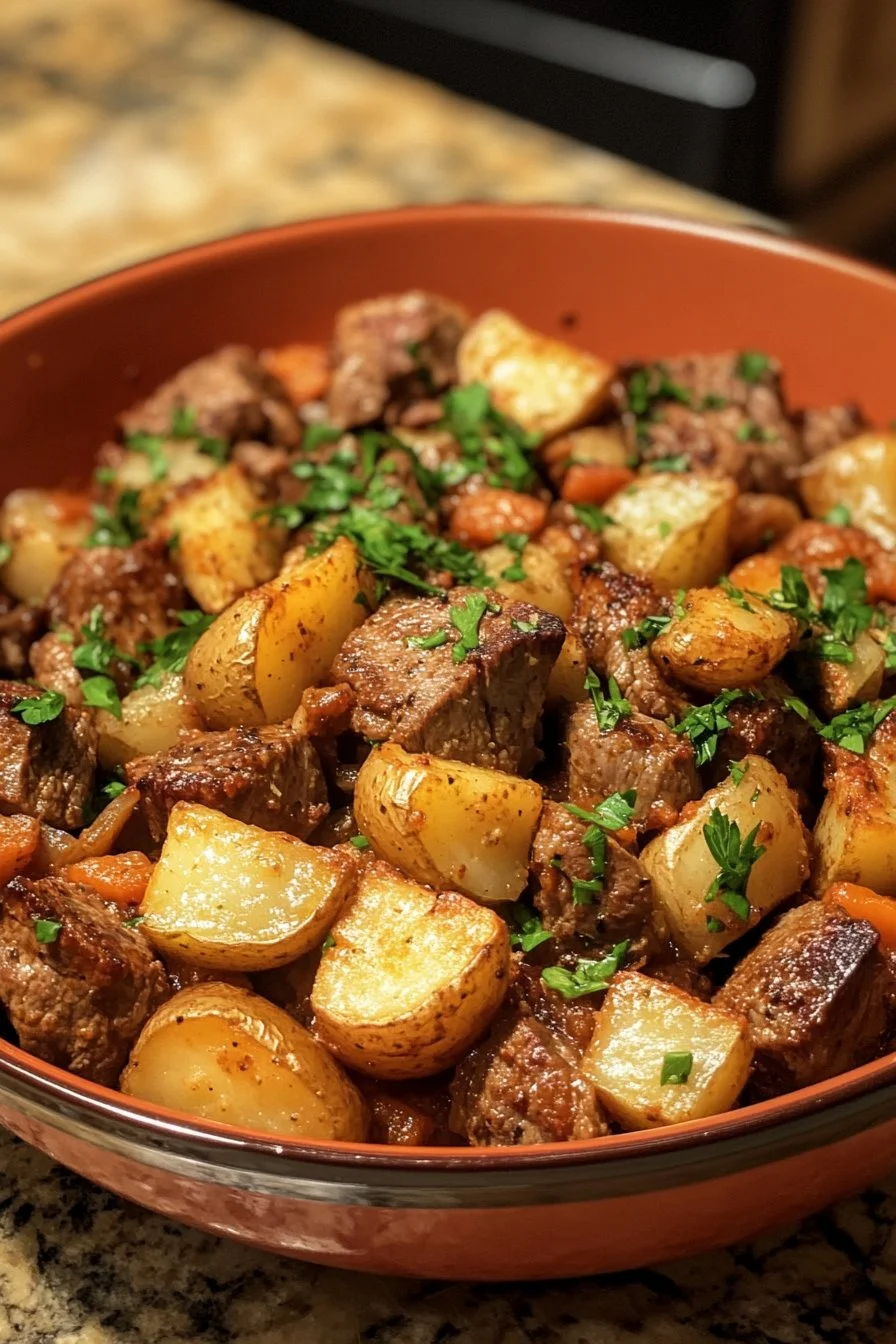 Crockpot Loaded Steak and Potato Bake