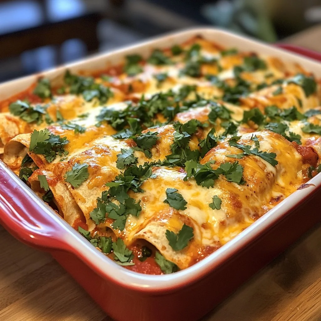 Delicious homemade chicken enchiladas topped with cheese and sauce
