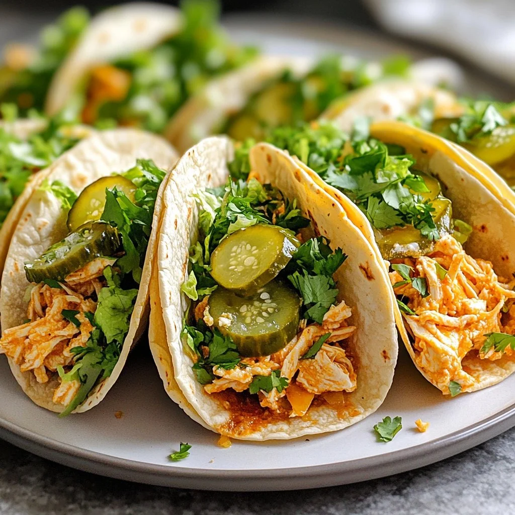 Dill Pickle Ranch Smash Chicken Tacos topped with crispy cheese