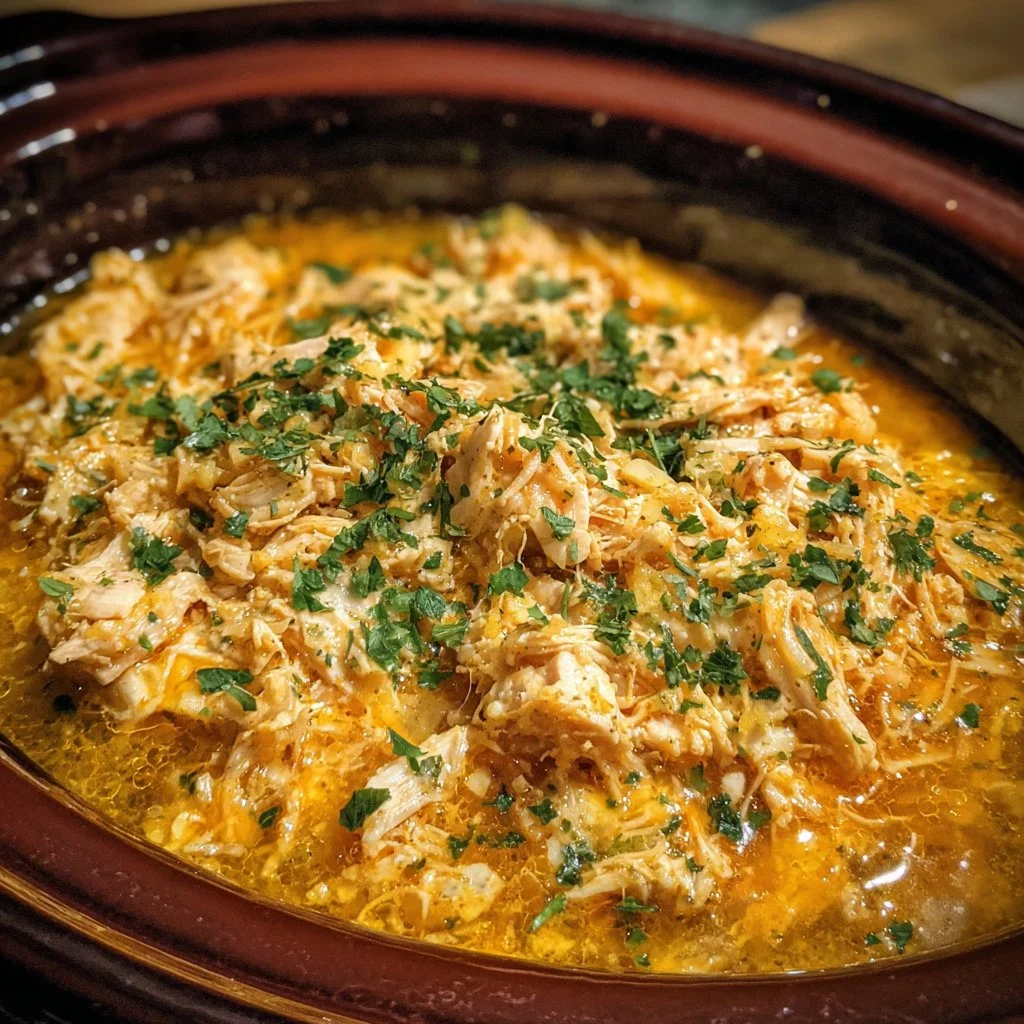 Easy Crock Pot Crack Chicken recipe with tender chicken in creamy sauce