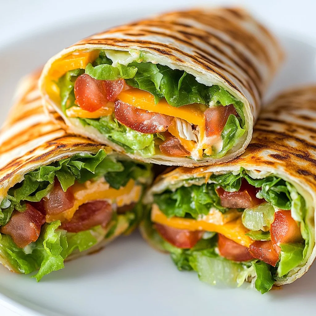 Delicious BLT wraps ready for meal prep, featuring bacon, lettuce, and tomato.