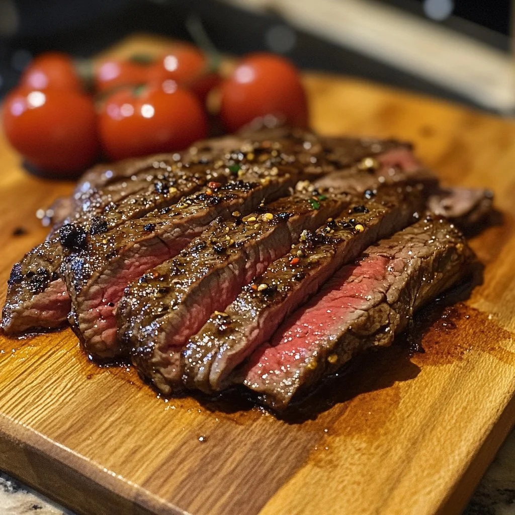 Marinated flank steak ready for grilling