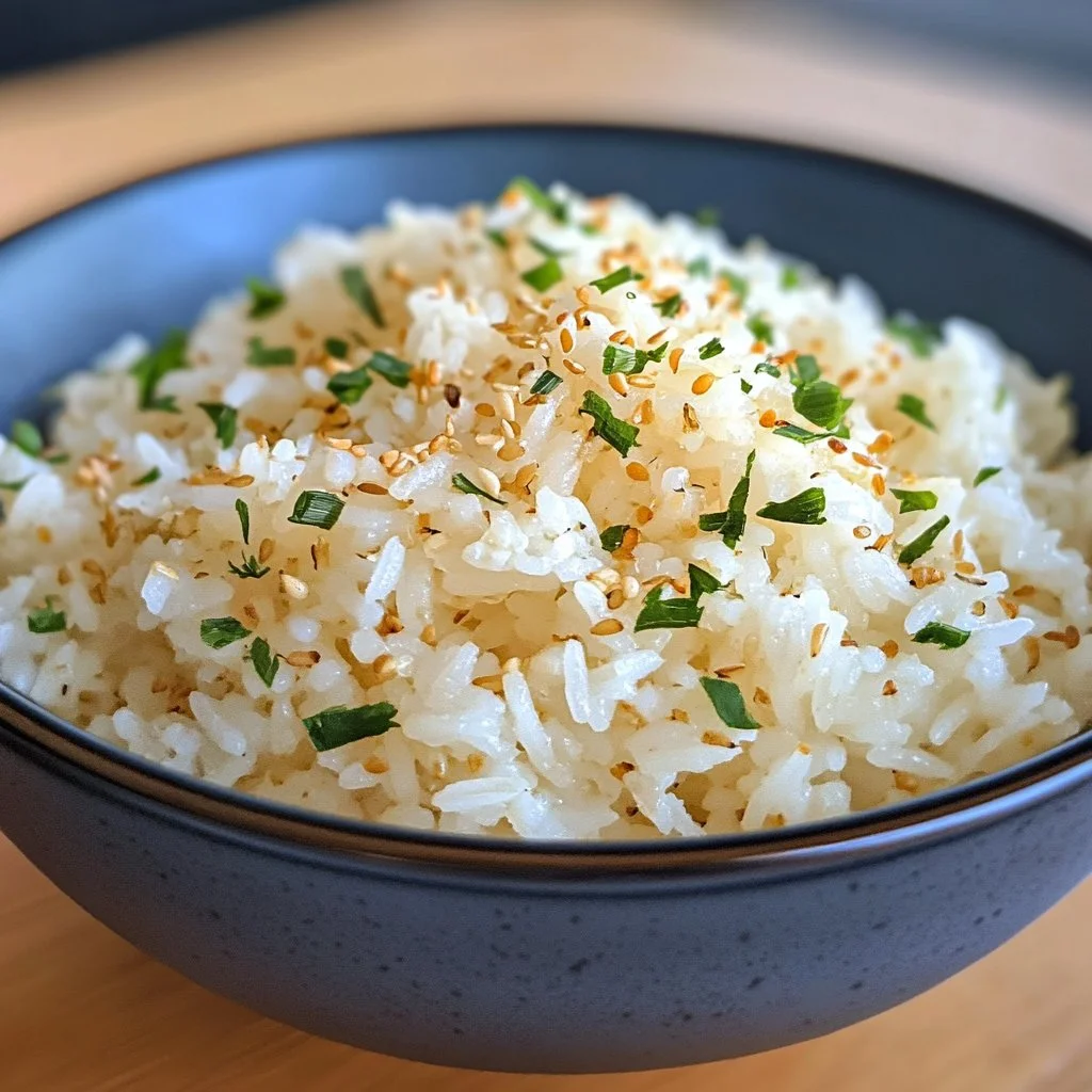 Delicious Garlic Parmesan Rice served in a bowl with herbs