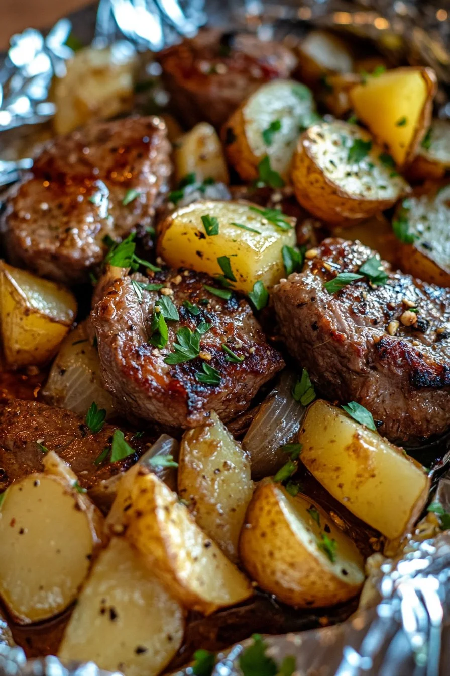 GARLIC STEAK & POTATO FOIL PACKETS