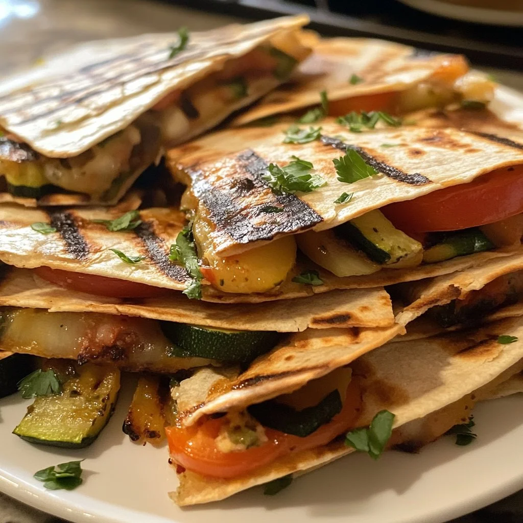 Grilled Mediterranean Veggie Quesadillas filled with fresh vegetables and cheese
