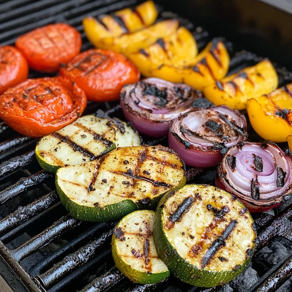 Colorful assortment of grilled vegetables on a grill for a healthy meal.