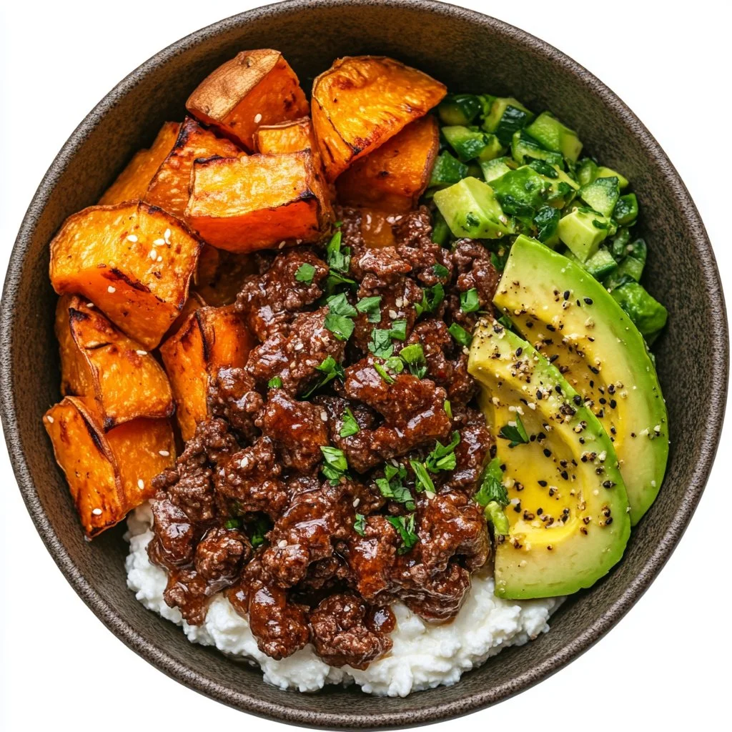Ground Beef Hot Honey Bowl with spicy honey drizzle and fresh toppings