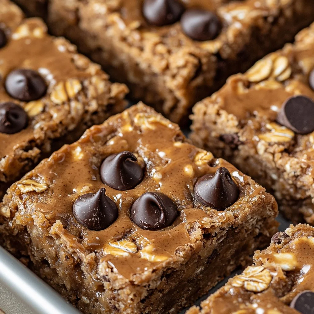 Healthy oatmeal peanut butter chocolate chip breakfast bars for a nutritious snack