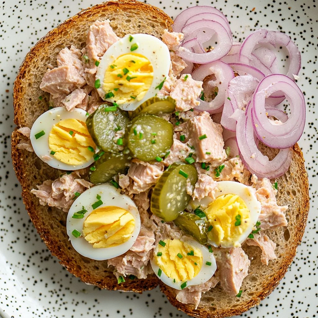 Healthy tuna egg salad with fresh ingredients in a bowl