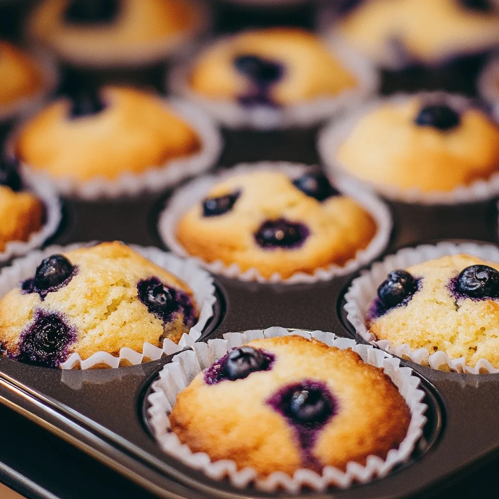 High protein cottage cheese blueberry muffins baked and served on a plate