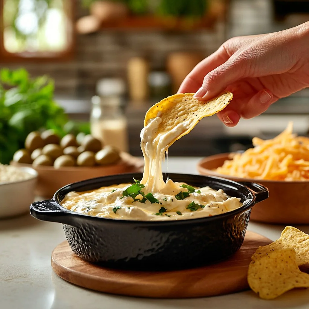 A creamy dip made with high protein cottage cheese queso served in a bowl