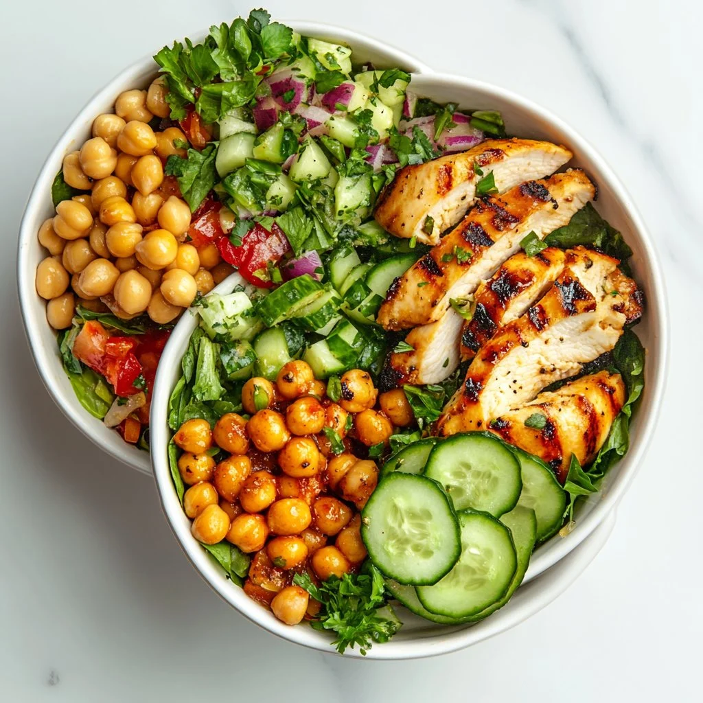 High Protein Jennifer Aniston Salad with fresh vegetables and chickpeas