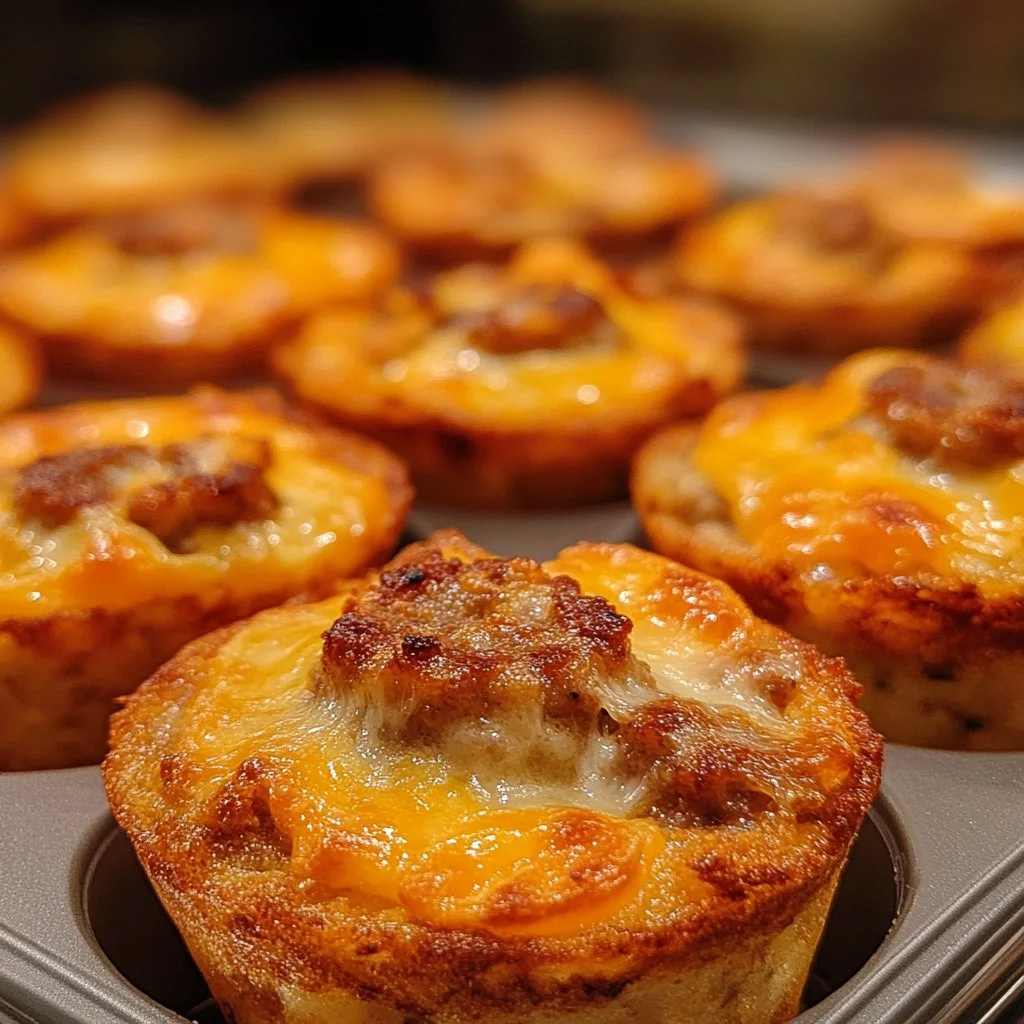 High-protein pancake sausage mini muffins on a wooden table