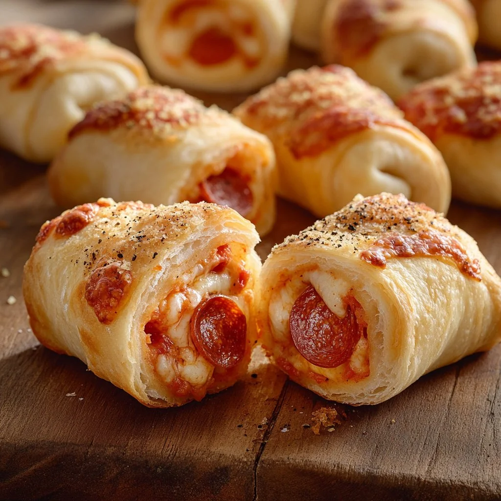 High protein pepperoni pizza rolls on a plate
