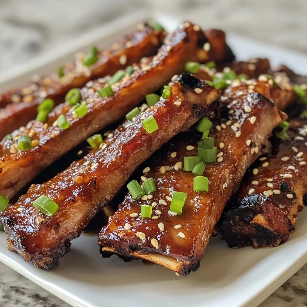 Succulent Korean country ribs marinated in a savory sauce.