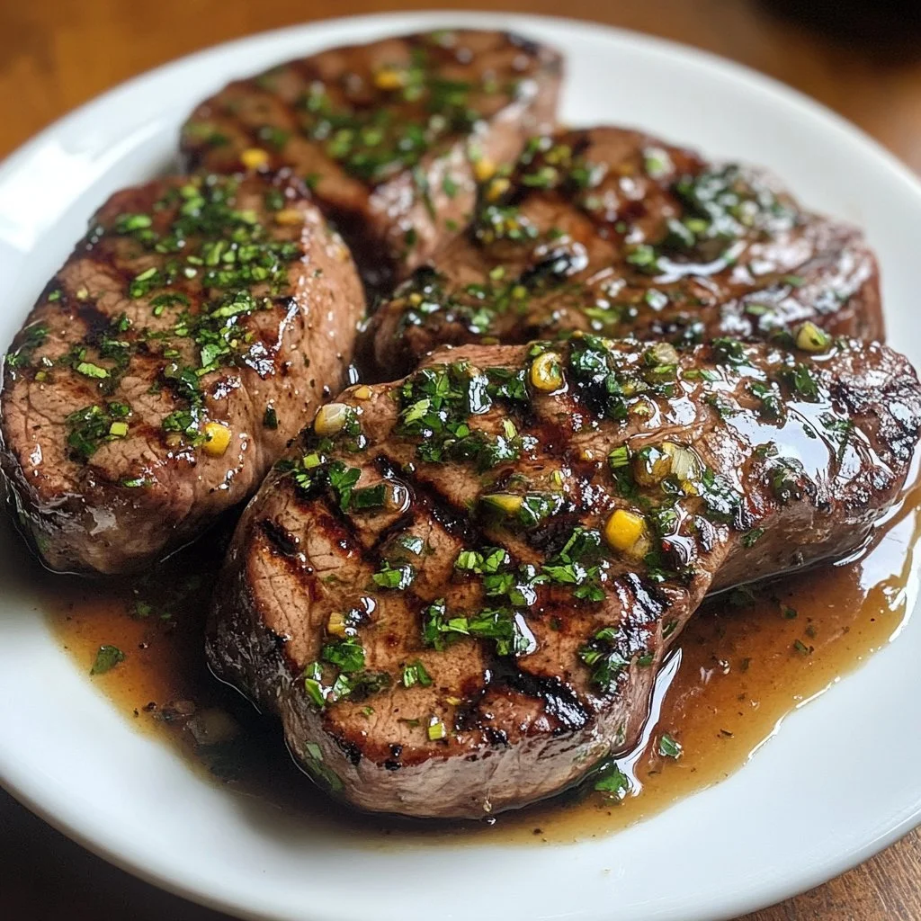 Marinated lamb steak ready for grilling with aromatic herbs and spices.