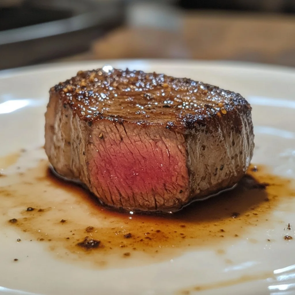 Oven-baked filet mignon cooked to perfection on a plate