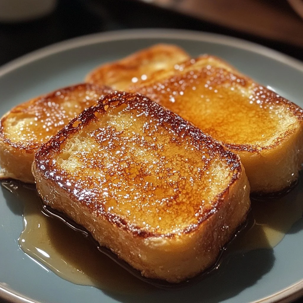 Overnight Crème Brûlée French Toast topped with caramelized sugar and fresh berries.