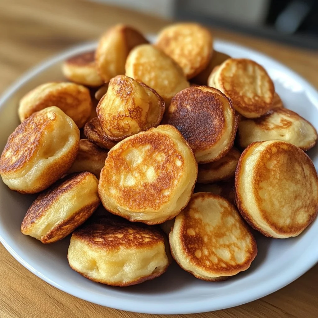 Delicious pancake poppers served on a plate with syrup