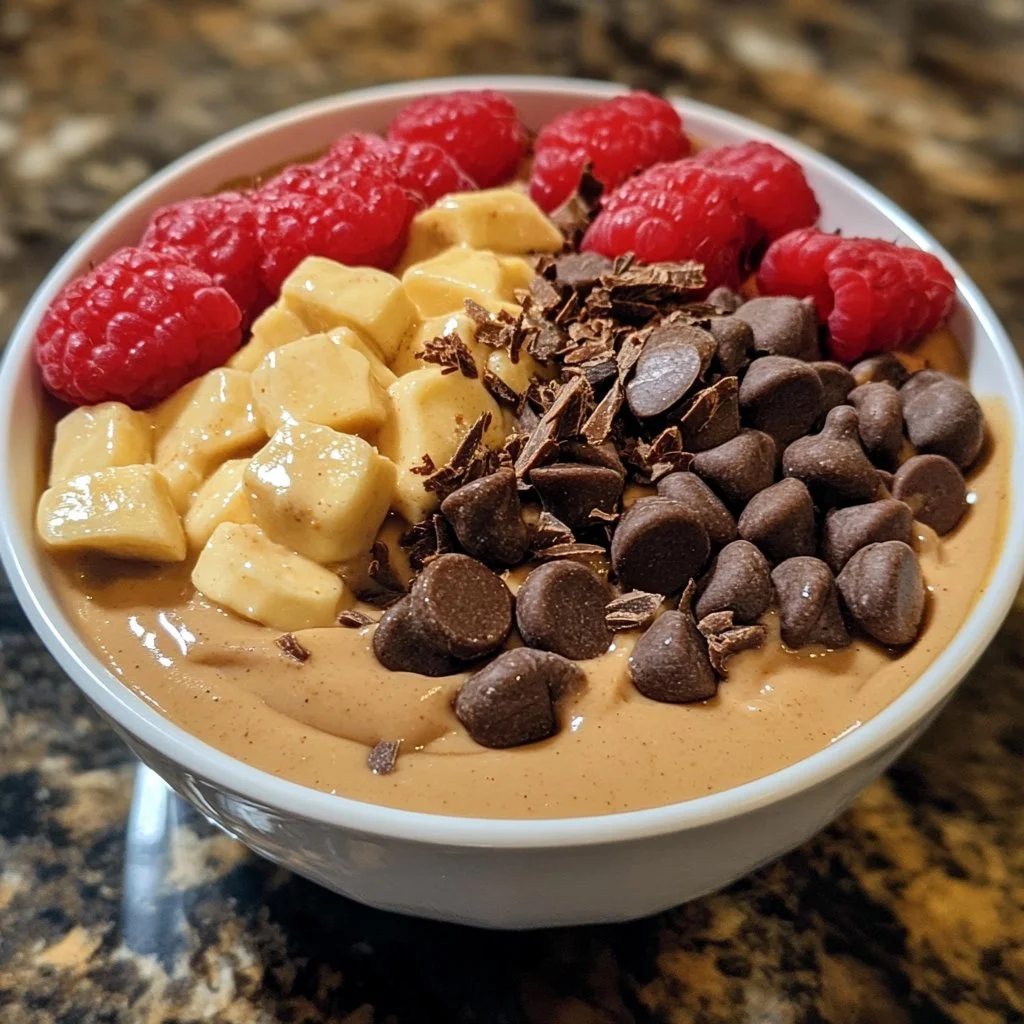 Delicious peanut butter protein pudding in a bowl topped with nuts