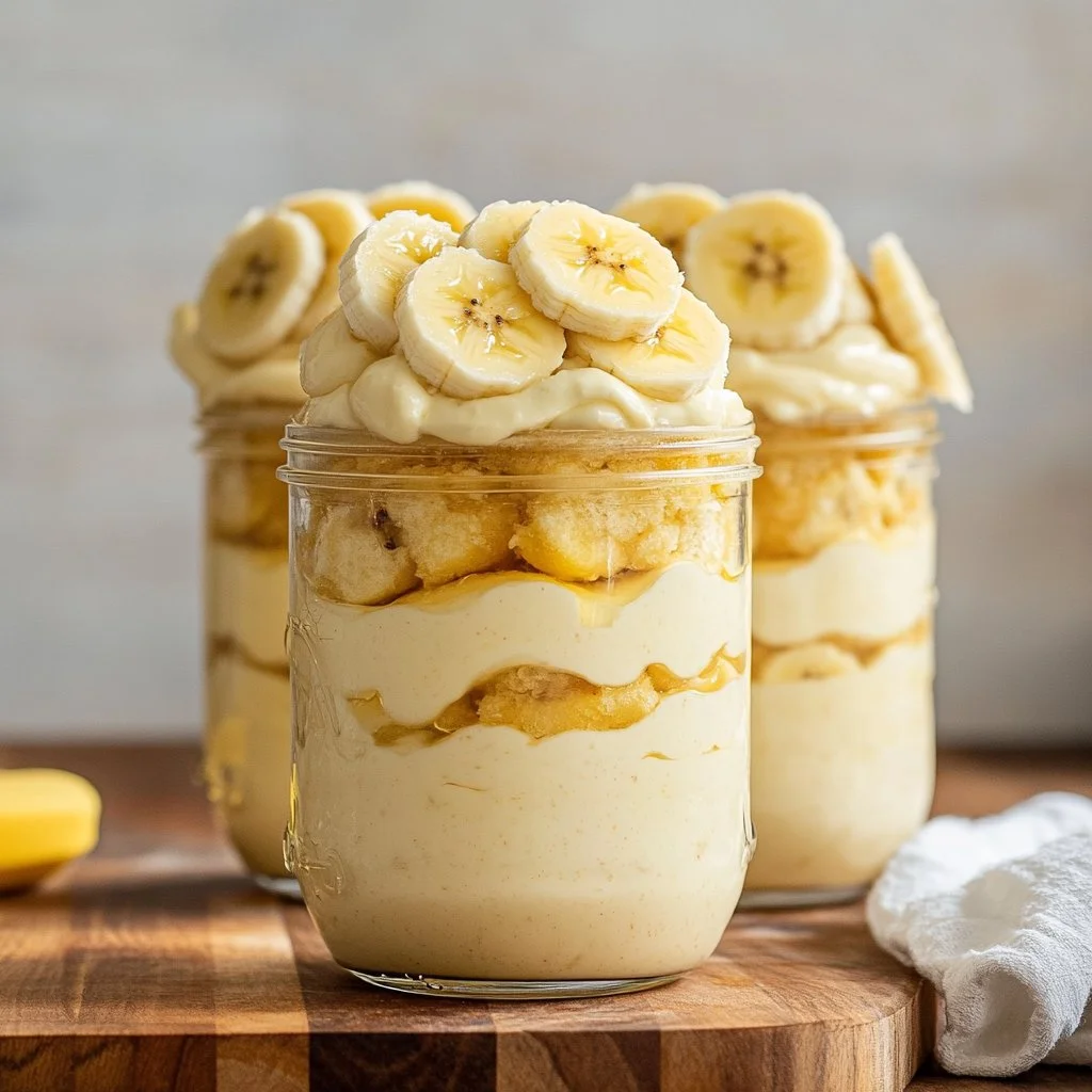 Delicious Protein Banana Pudding in a bowl, nutritious dessert recipe