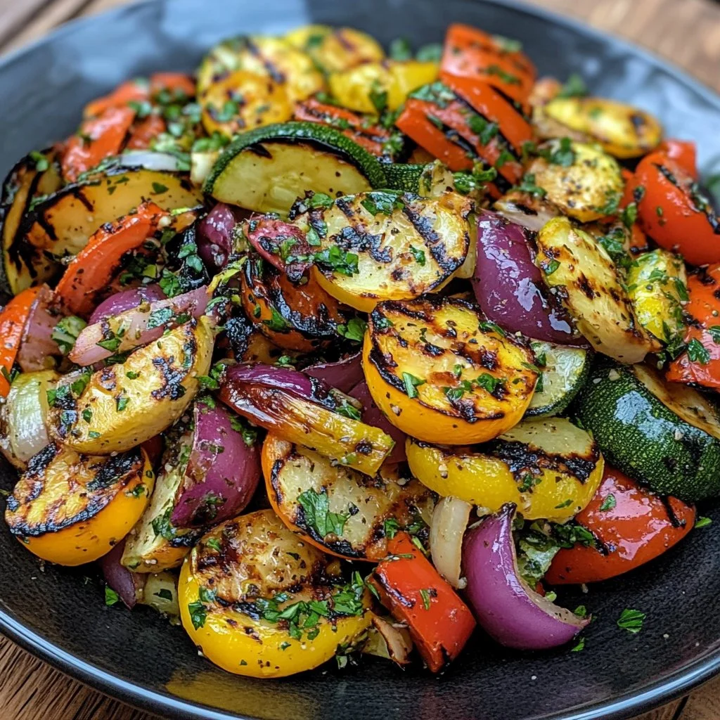 Colorful quick grilled vegetable salad with assorted fresh veggies