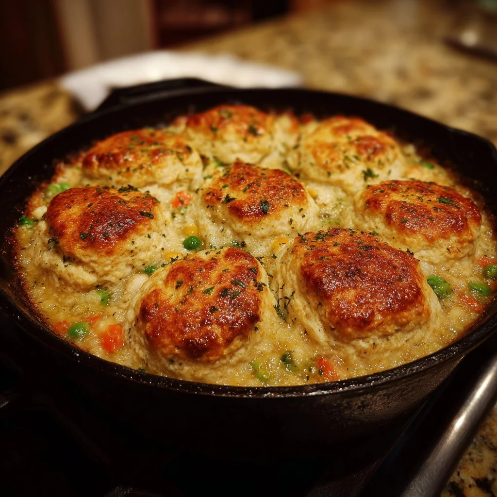 Delicious Red Lobster Biscuit Chicken Pot Pie with flaky biscuits and chicken
