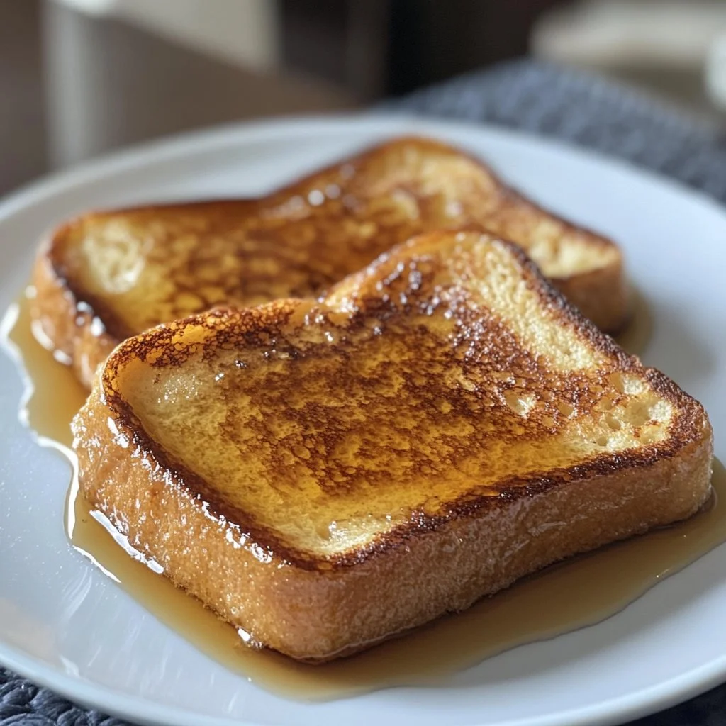 Delicious simple French toast without vanilla on a plate