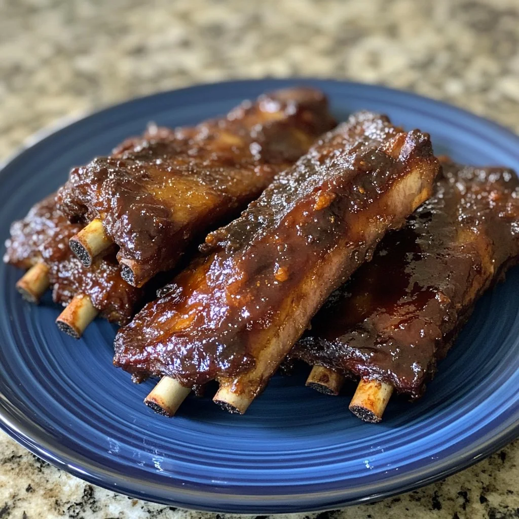 Delicious slow cooker BBQ country style ribs served on a platter