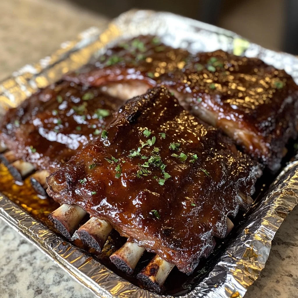 Delicious smoked ribs served on a platter, ready for a BBQ feast.