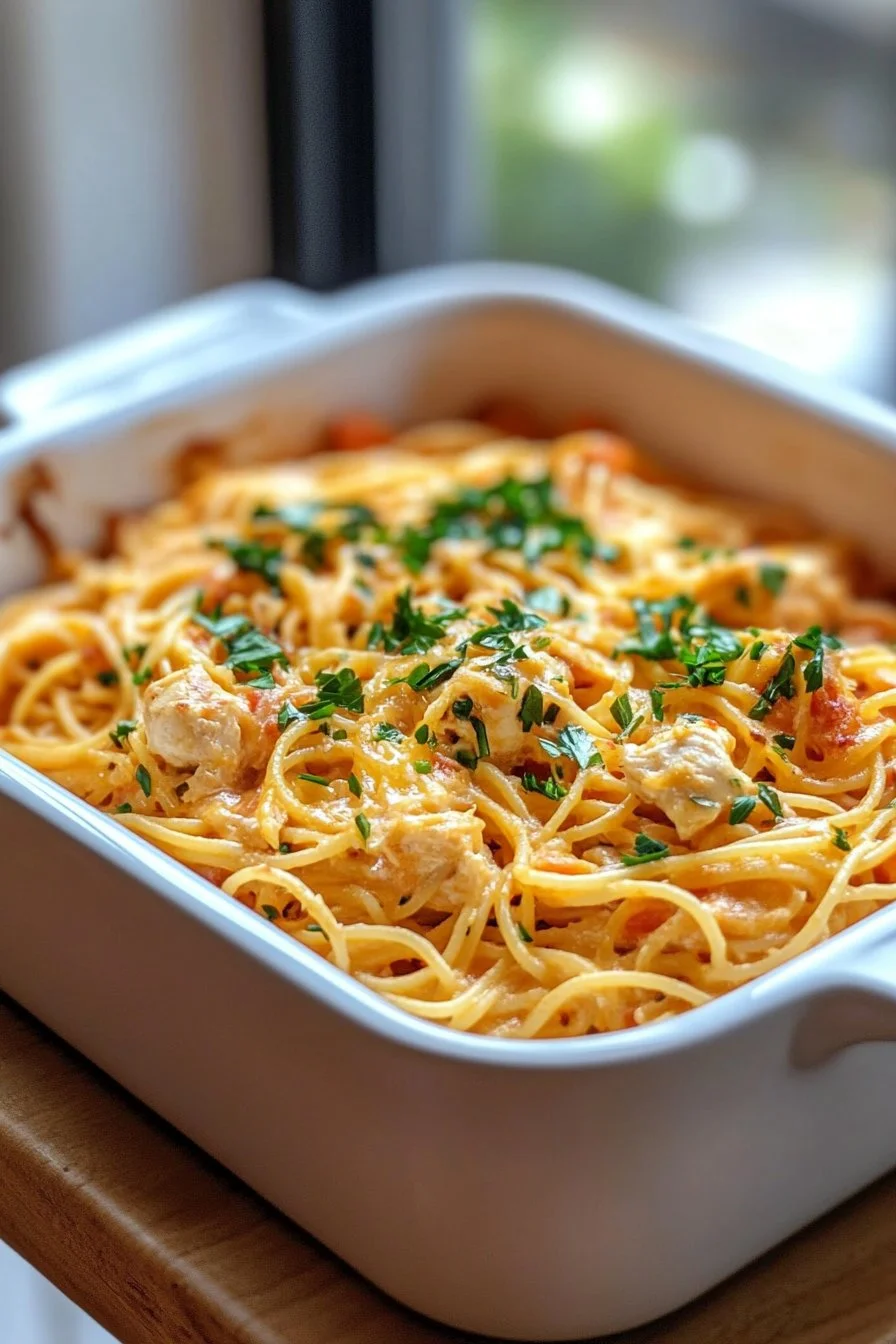 Spicy Southern Cheesy Chicken Spaghetti Casserole