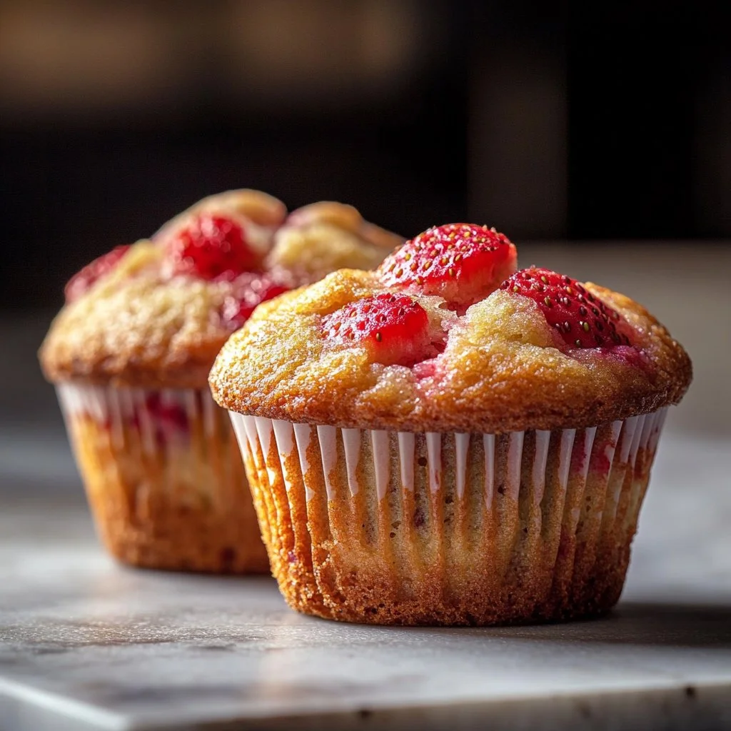 Freshly baked strawberry protein muffins with a healthy twist