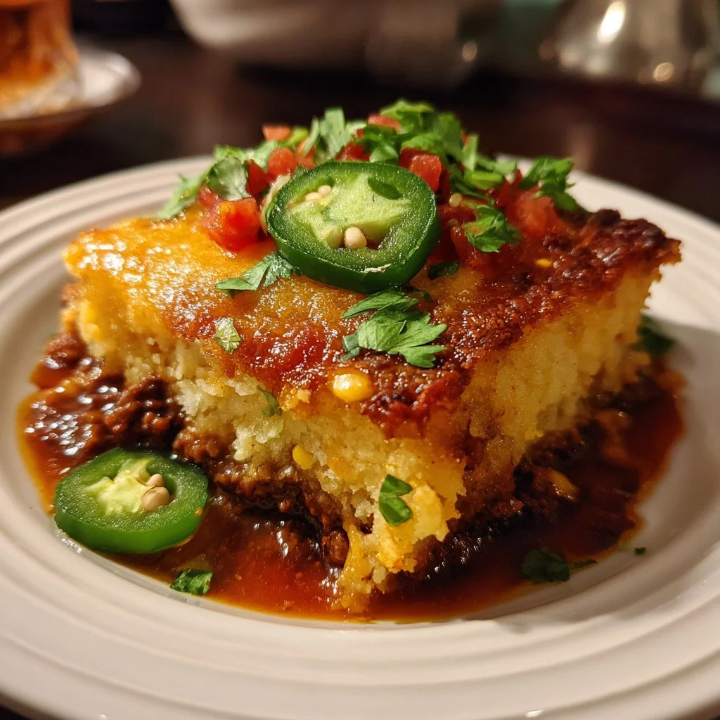 Delicious Texas tamale pie served in a rustic dish