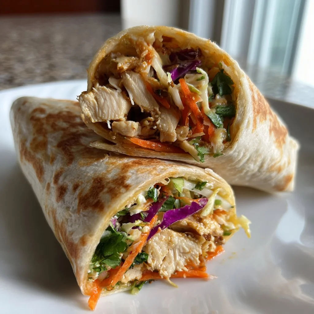 Thai Chicken Wrap with Crunchy Asian Slaw showing vibrant colors and fresh ingredients