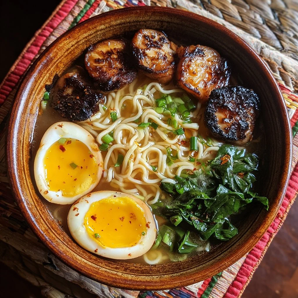 Delicious TikTok famous ramen bowls garnished with fresh ingredients