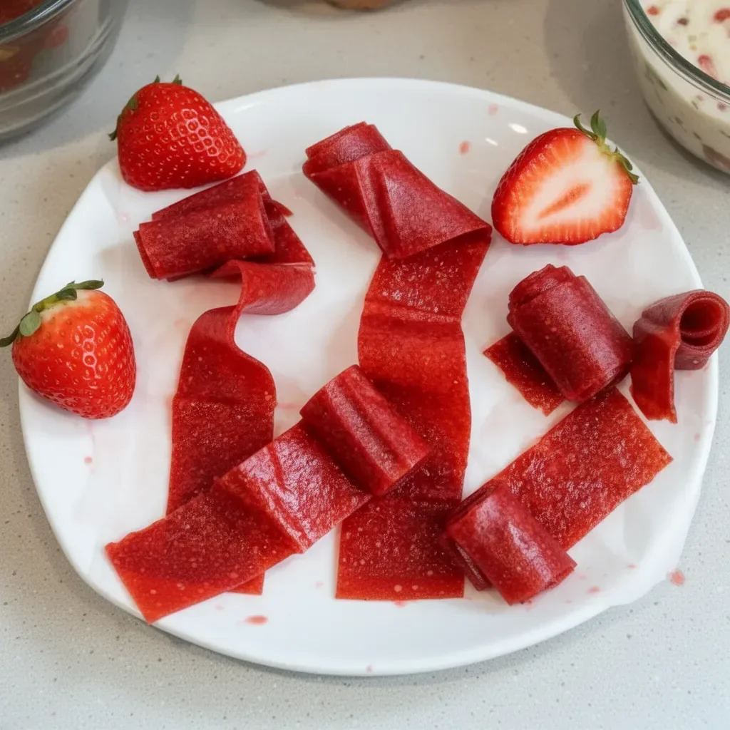 Homemade strawberry fruit roll-ups made with just three ingredients