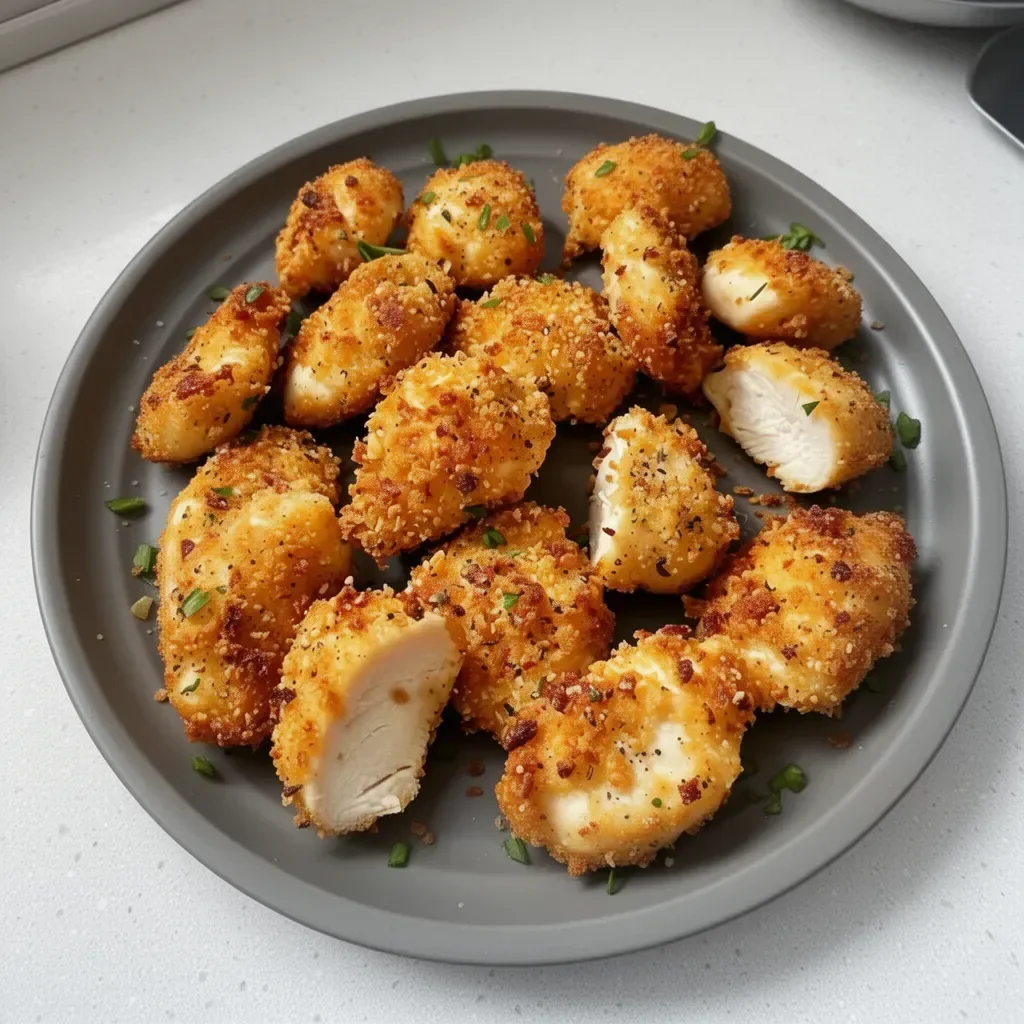 Delicious air fryer ranch-crusted chicken bites served on a plate