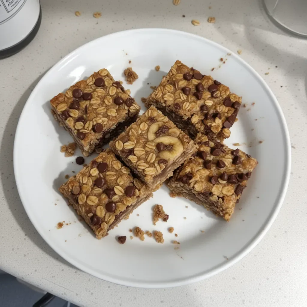 Homemade Banana Oatmeal Bars on a wooden table