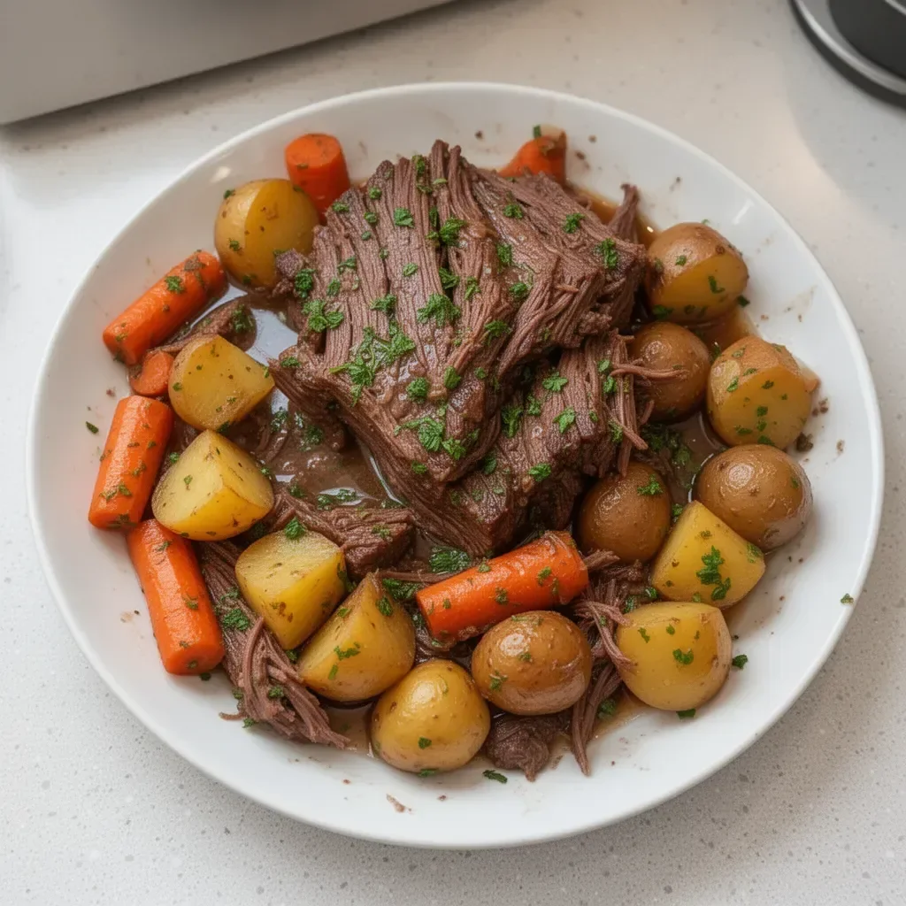 Tender and flavorful best crockpot beef pot roast served with vegetables