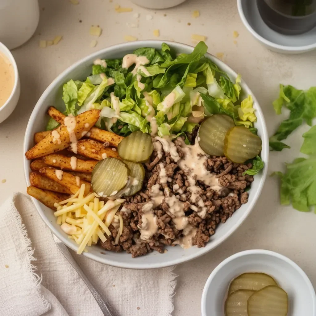 Delicious burger bowls filled with fresh veggies and tasty toppings