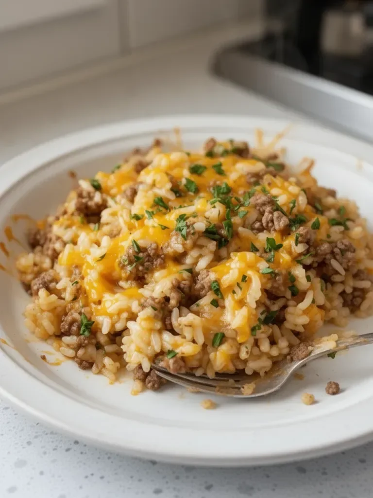Cheesy Ground Beef and Rice Casserole