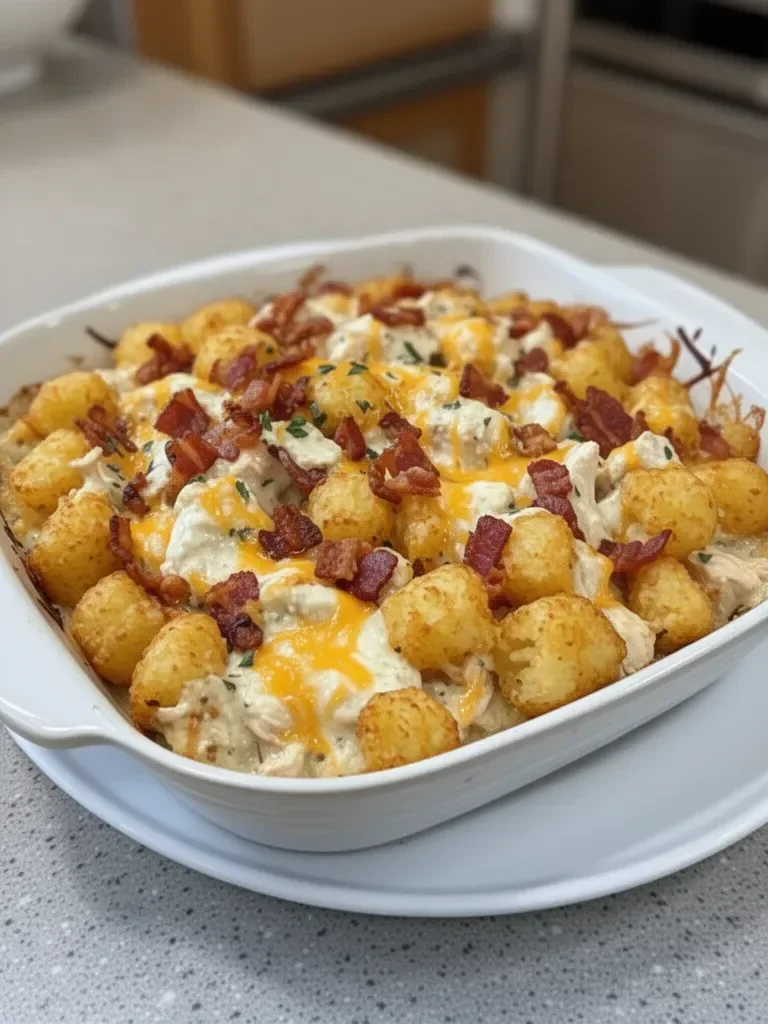 Indulge in the Chicken Bacon Ranch Tater Tot Casserole Delight