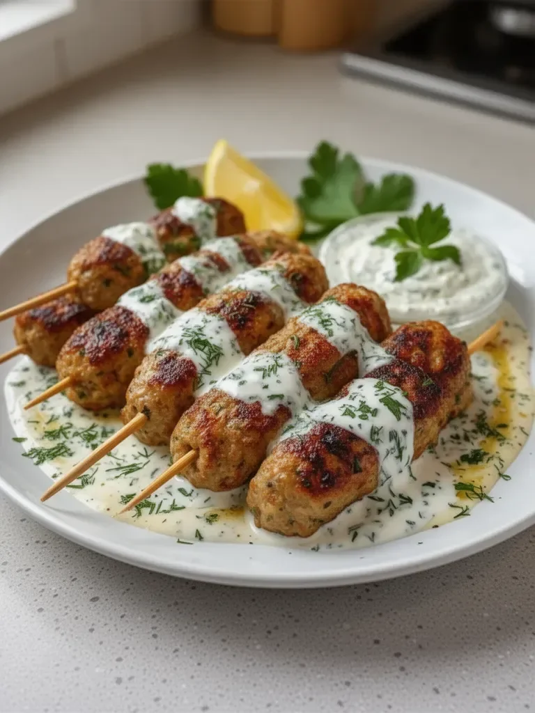 Chicken Kofta Garlic Yogurt Sauce
