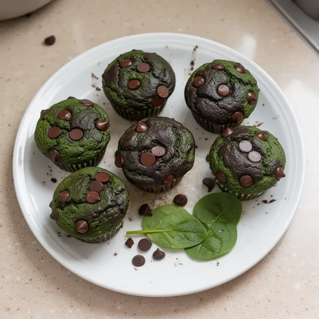 Delicious chocolate spinach muffins fresh out of the oven